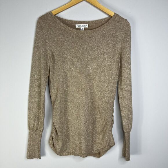 Banana Republic Metallic Gold Sweater M Long Sleeve Wool Cashmere Pullover - Picture 1 of 10